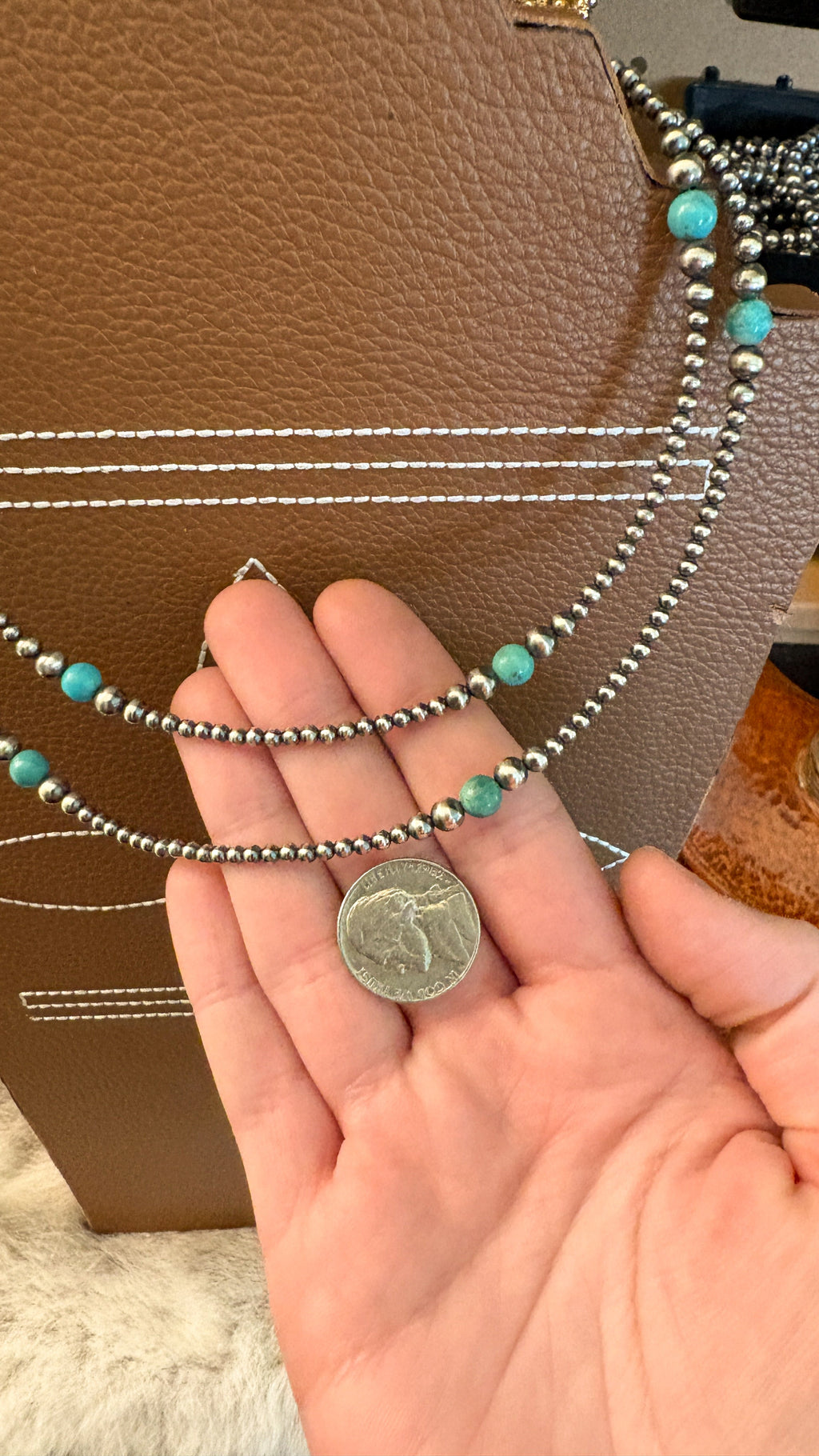 Genuine Turquoise & Graduated Sterling Silver Bead Necklace