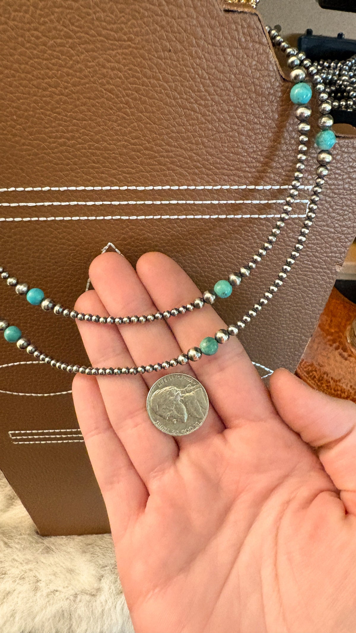 Genuine Turquoise & Graduated Sterling Silver Bead Necklace