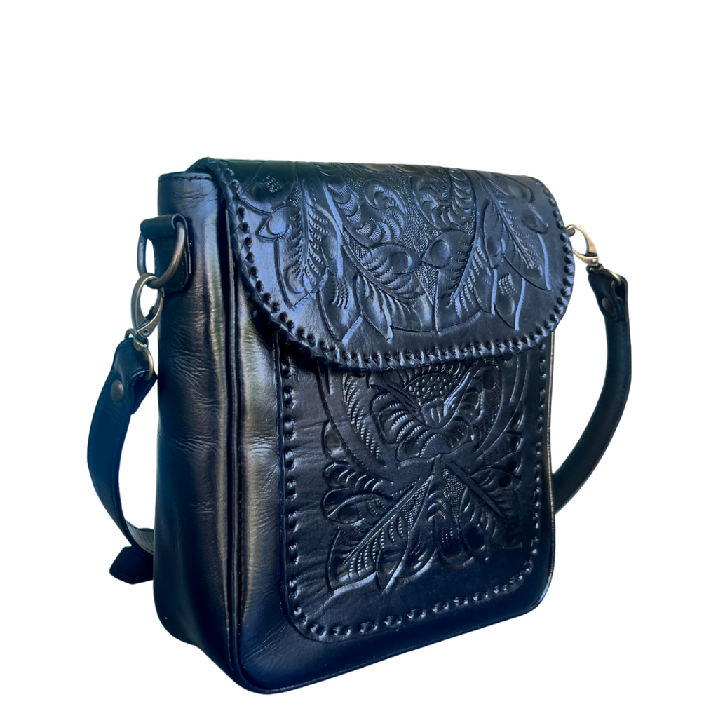 Kimberly Hand-Tooled Leather Messenger Bag
