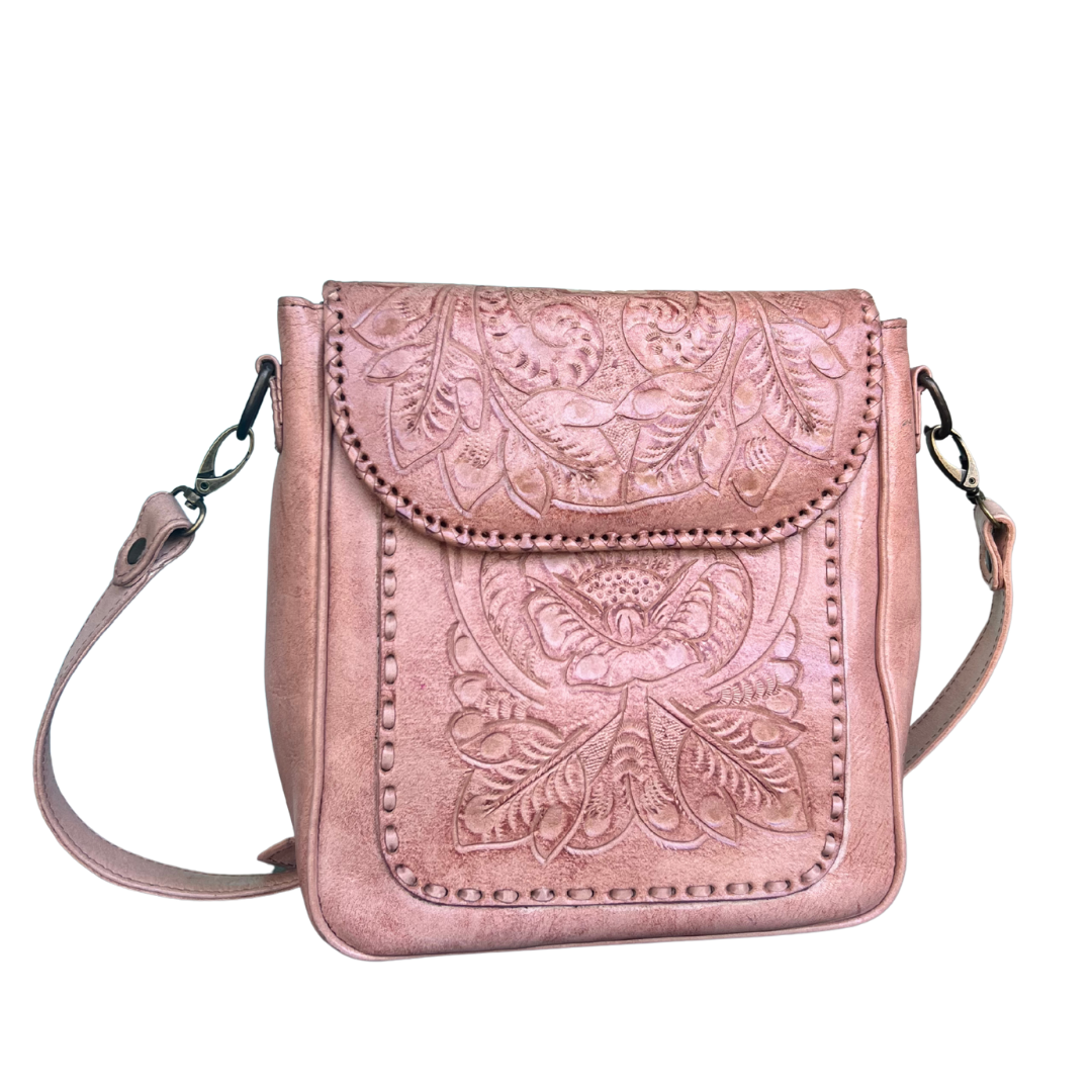 Kimberly Hand-Tooled Leather Messenger Bag