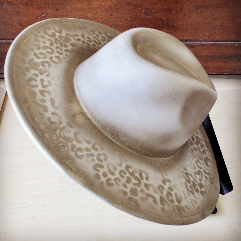Hand-Painted Leopard Boho Western Cowgirl Hat Only-Gold 986w