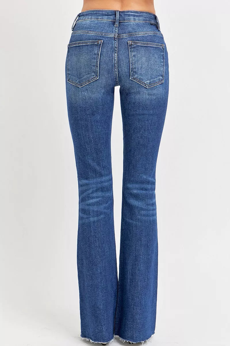RISEN Distressed Mid Rise Flare Jeans