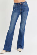 RISEN Distressed Mid Rise Flare Jeans