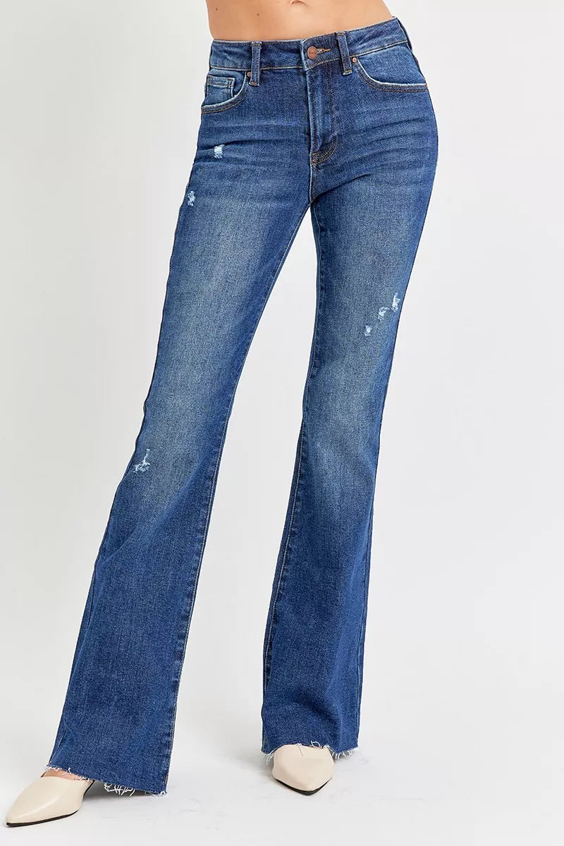 RISEN Distressed Mid Rise Flare Jeans