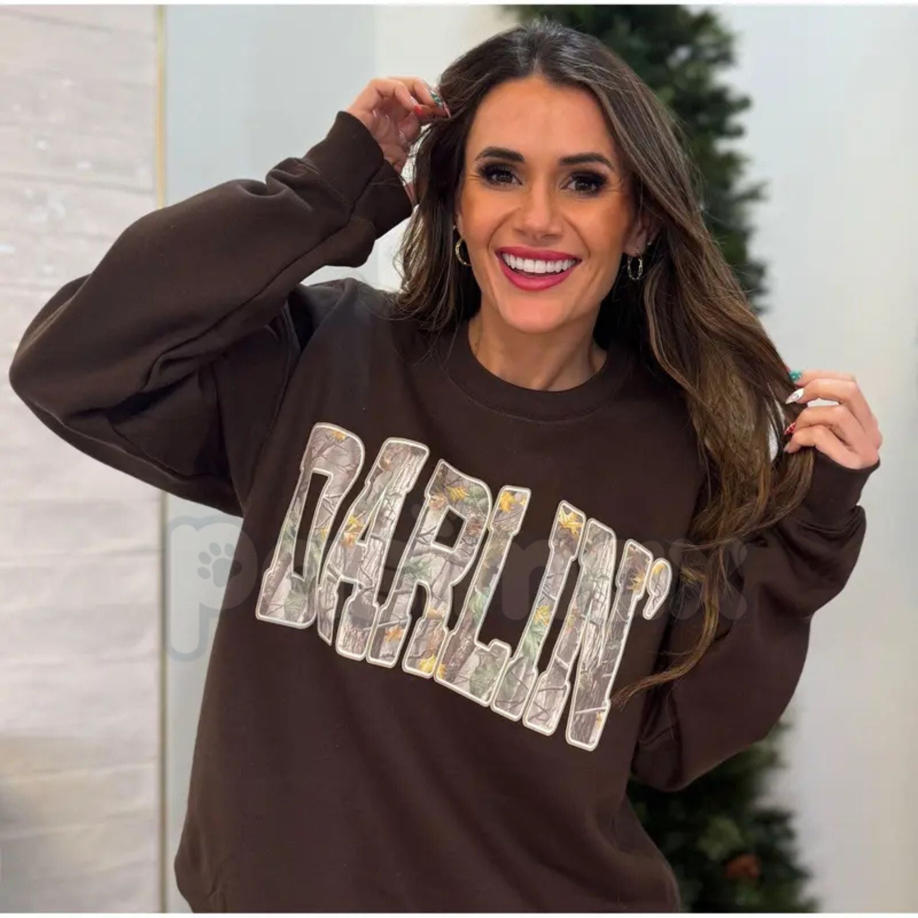 Retro Camo Western Darlin Sweatshirt | Country Distressed Cowboy Quote Shirt | Vintage Camouflage Western Jumper | Nashville Bachelorette Pullover | Oversized Western Graphic Crewneck