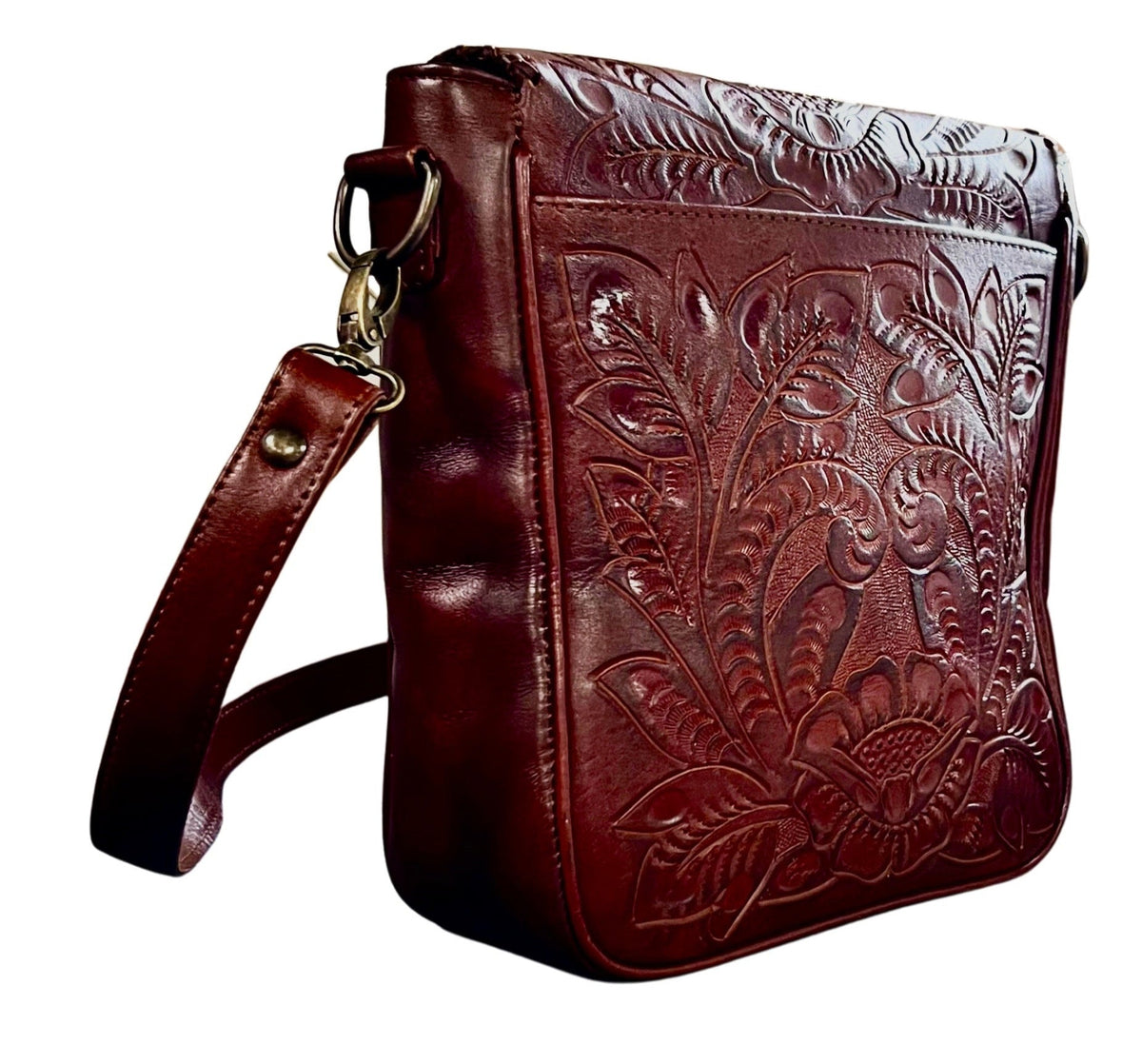 Kimberly Hand-Tooled Leather Messenger Bag
