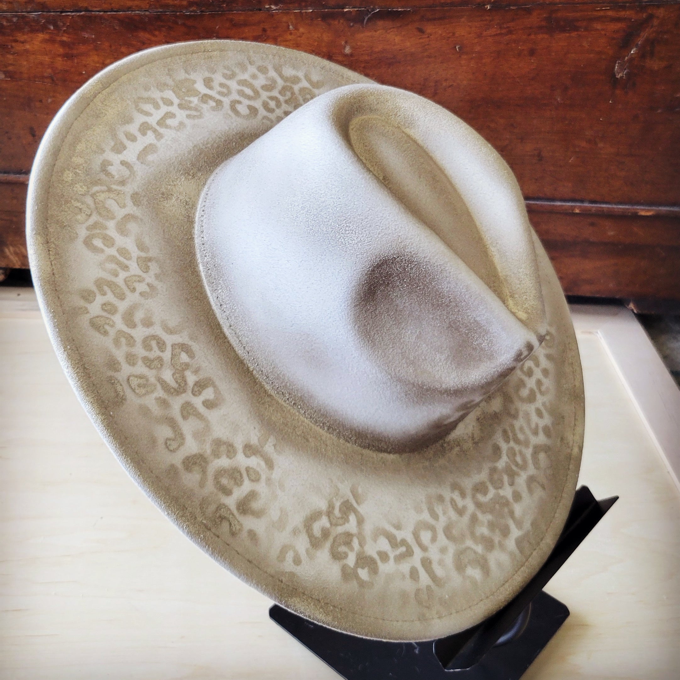 Hand-Painted Leopard Boho Western Cowgirl Hat Only-Gold 986w