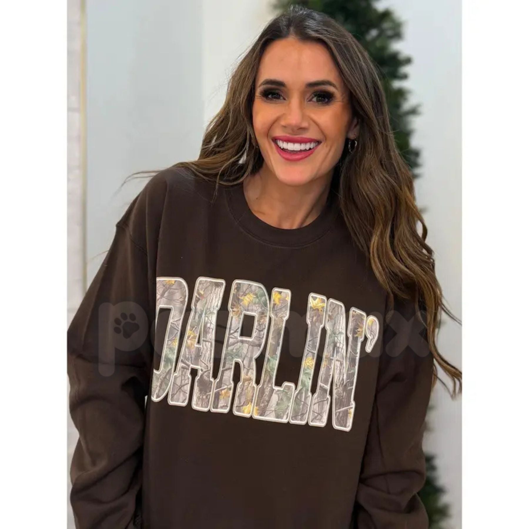 Retro Camo Western Darlin Sweatshirt | Country Distressed Cowboy Quote Shirt | Vintage Camouflage Western Jumper | Nashville Bachelorette Pullover | Oversized Western Graphic Crewneck
