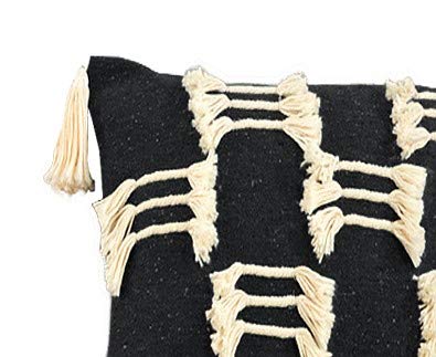 Fennco Styles Bohemian Cord Appliqué Frayed Tasseled 100% Cotton Seat Décor – Variety Color Throw Pillow and Blanket for Couch, Bedroom and Living Room Décor