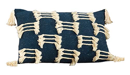 Fennco Styles Bohemian Cord Appliqué Frayed Tasseled 100% Cotton Seat Décor – Variety Color Throw Pillow and Blanket for Couch, Bedroom and Living Room Décor