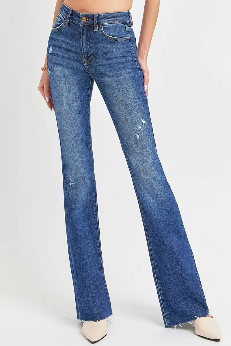 RISEN Distressed Mid Rise Flare Jeans