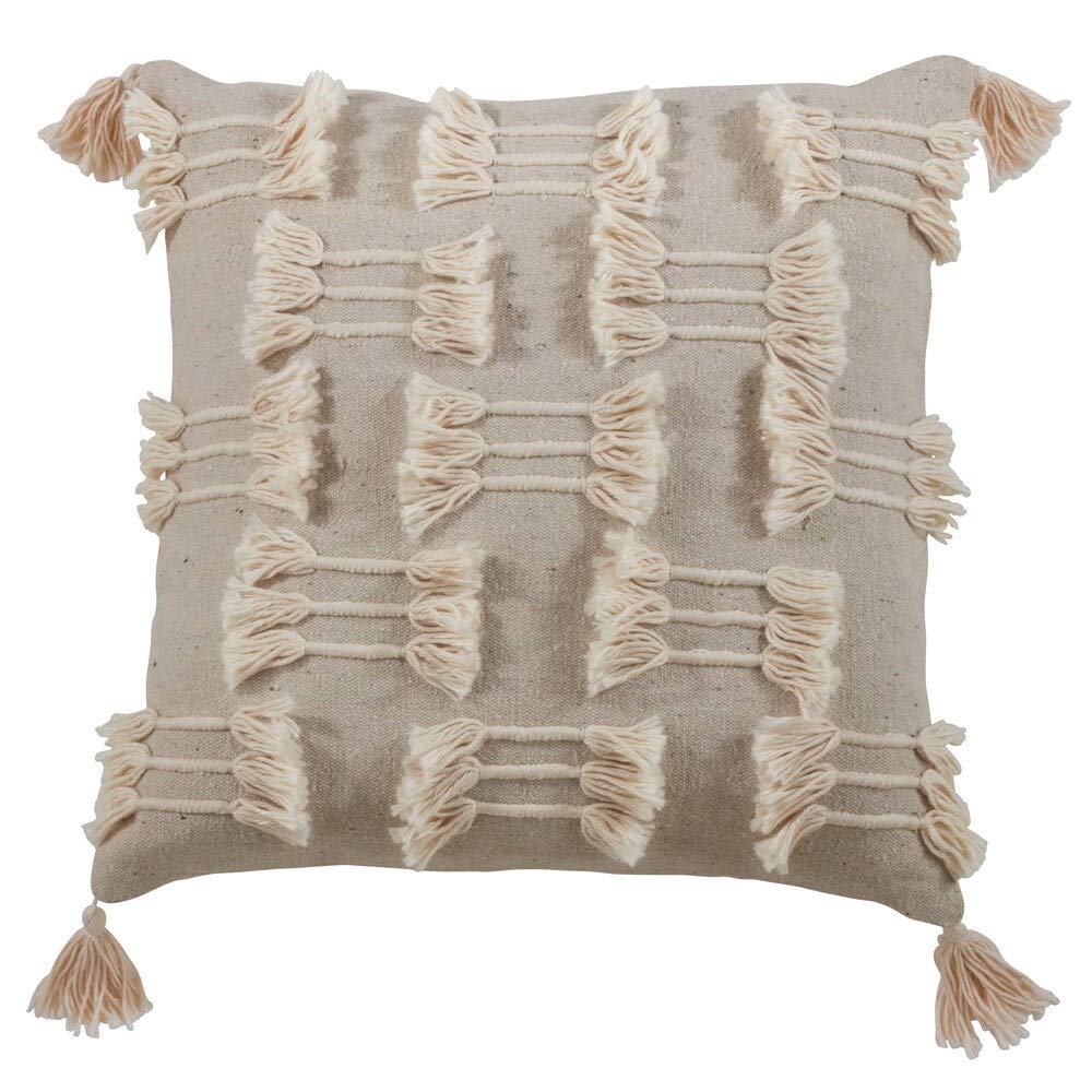 Fennco Styles Bohemian Cord Appliqué Frayed Tasseled 100% Cotton Seat Décor – Variety Color Throw Pillow and Blanket for Couch, Bedroom and Living Room Décor