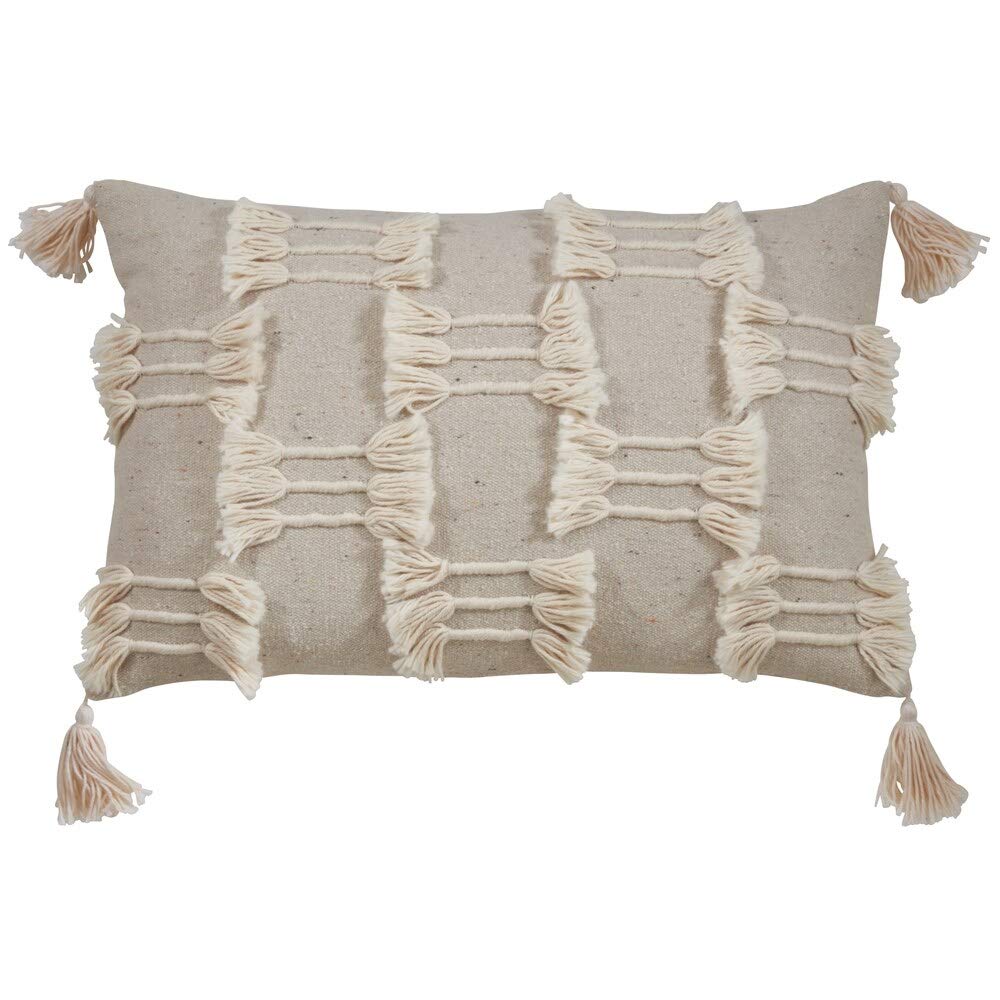 Fennco Styles Bohemian Cord Appliqué Frayed Tasseled 100% Cotton Seat Décor – Variety Color Throw Pillow and Blanket for Couch, Bedroom and Living Room Décor