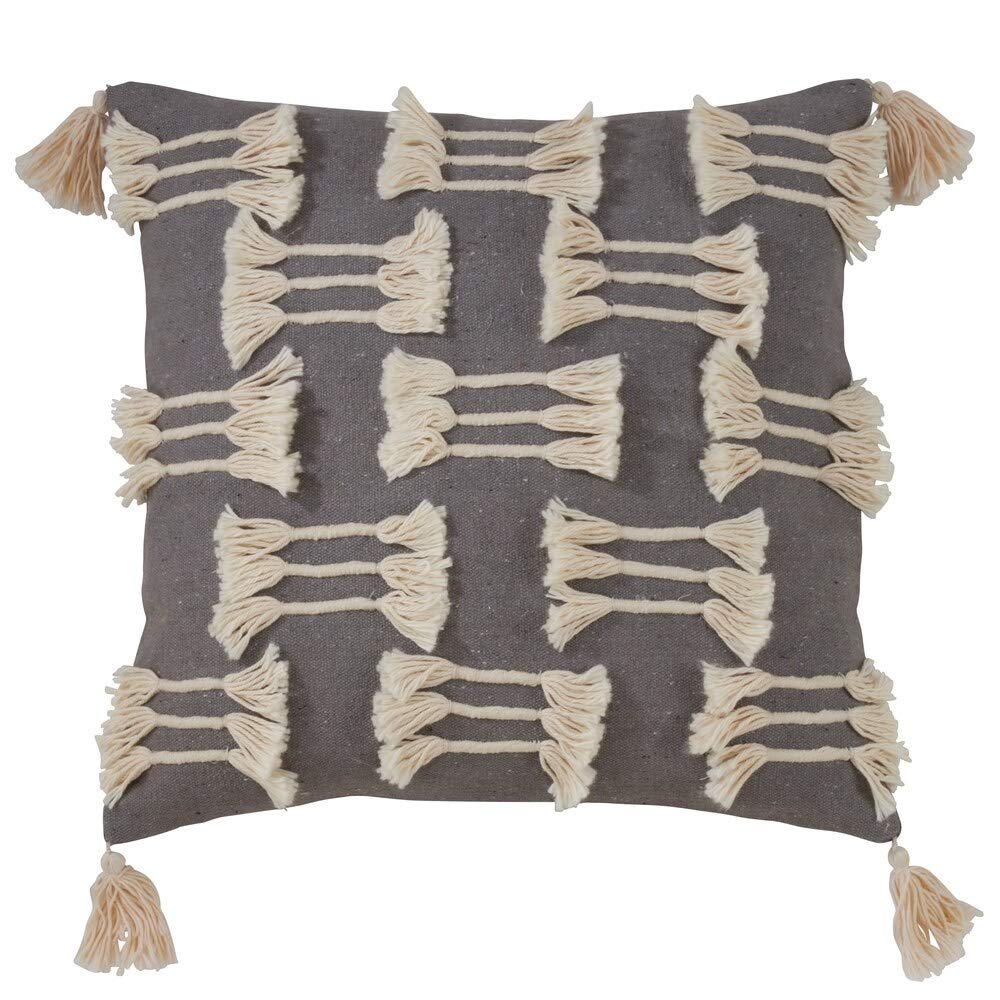 Fennco Styles Bohemian Cord Appliqué Frayed Tasseled 100% Cotton Seat Décor – Variety Color Throw Pillow and Blanket for Couch, Bedroom and Living Room Décor