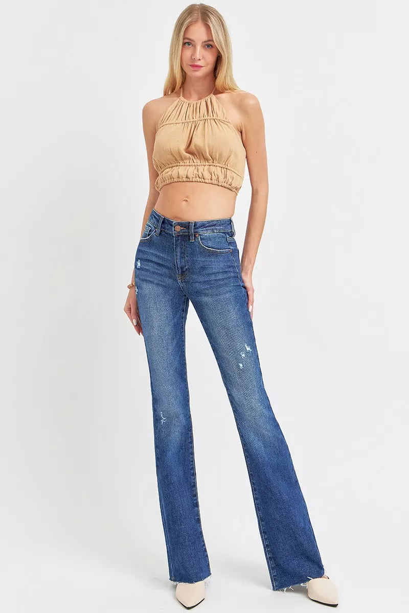 RISEN Distressed Mid Rise Flare Jeans