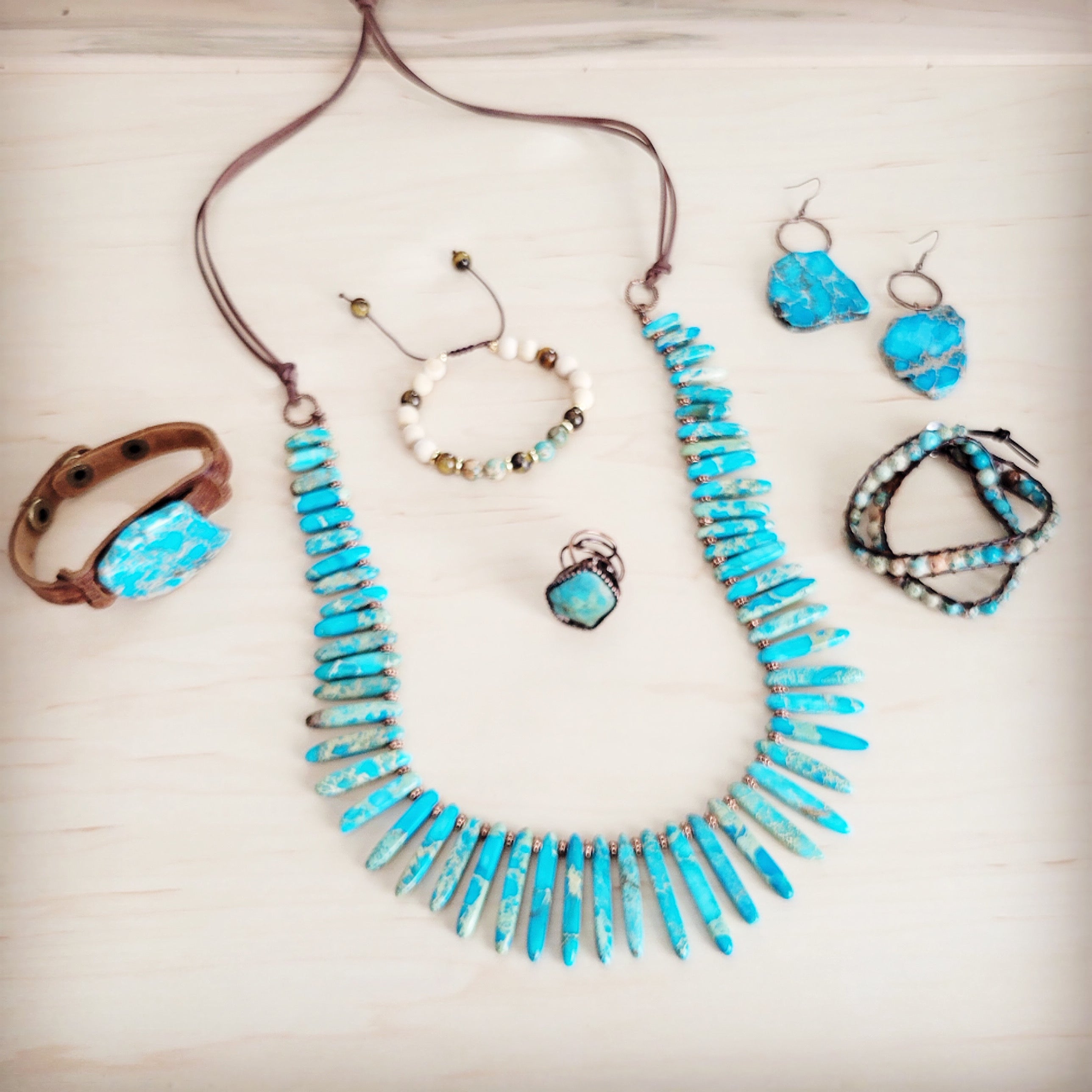 Western Turquoise Regalite Slab Layering Necklace 262k