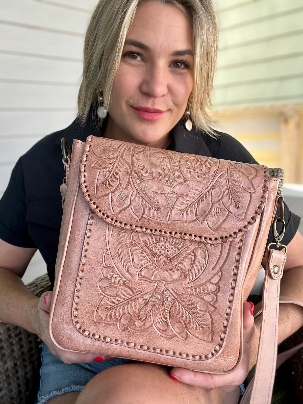 Kimberly Hand-Tooled Leather Messenger Bag