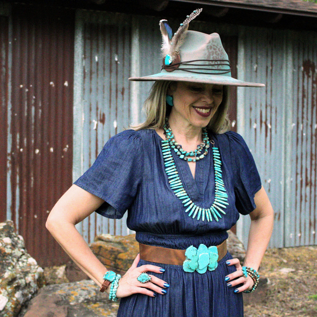 Western Turquoise Regalite Slab Layering Necklace 262k