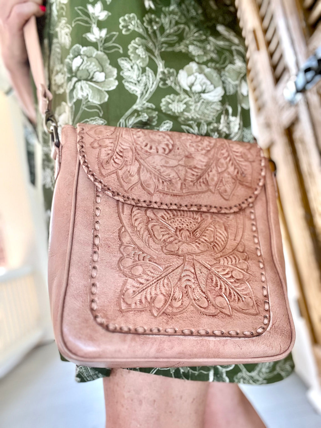 Kimberly Hand-Tooled Leather Messenger Bag