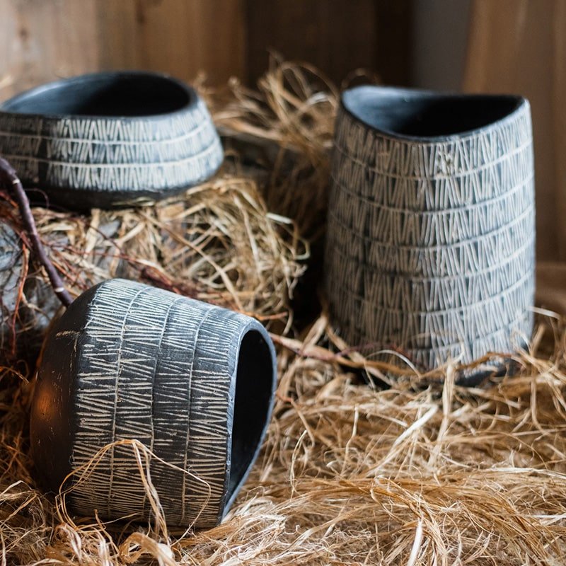 Charcoal Geometric Ceramic Pot — Three Style Options
