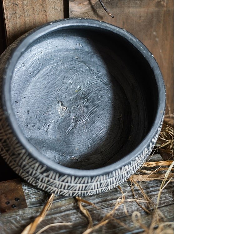 Charcoal Geometric Ceramic Pot — Three Style Options