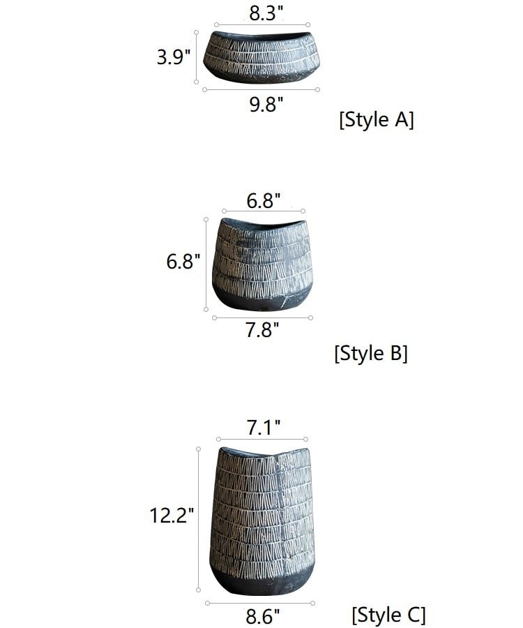 Charcoal Geometric Ceramic Pot — Three Style Options