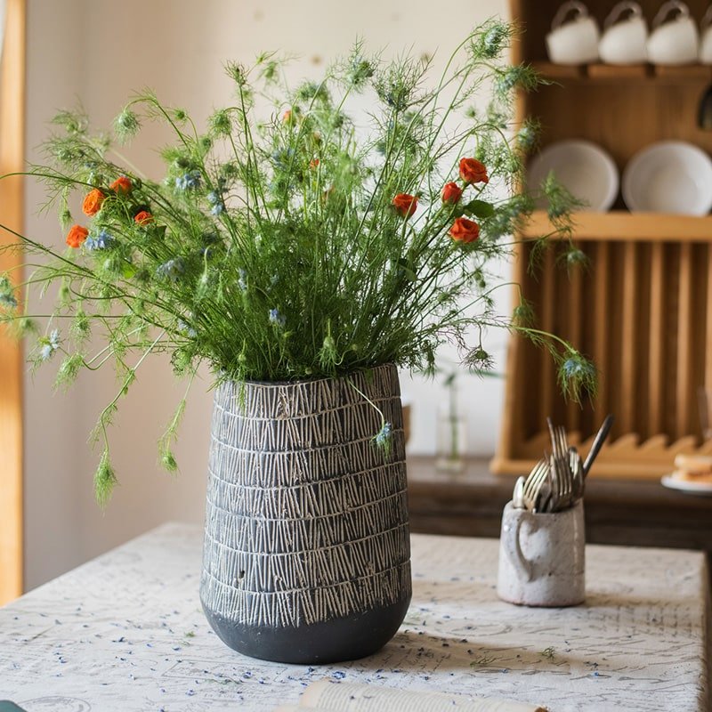 Charcoal Geometric Ceramic Pot — Three Style Options