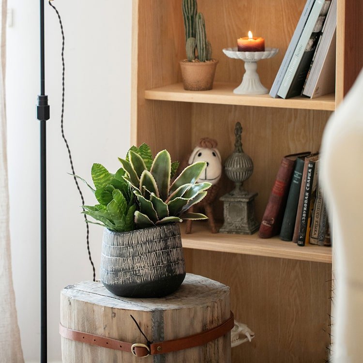 Charcoal Geometric Ceramic Pot — Three Style Options