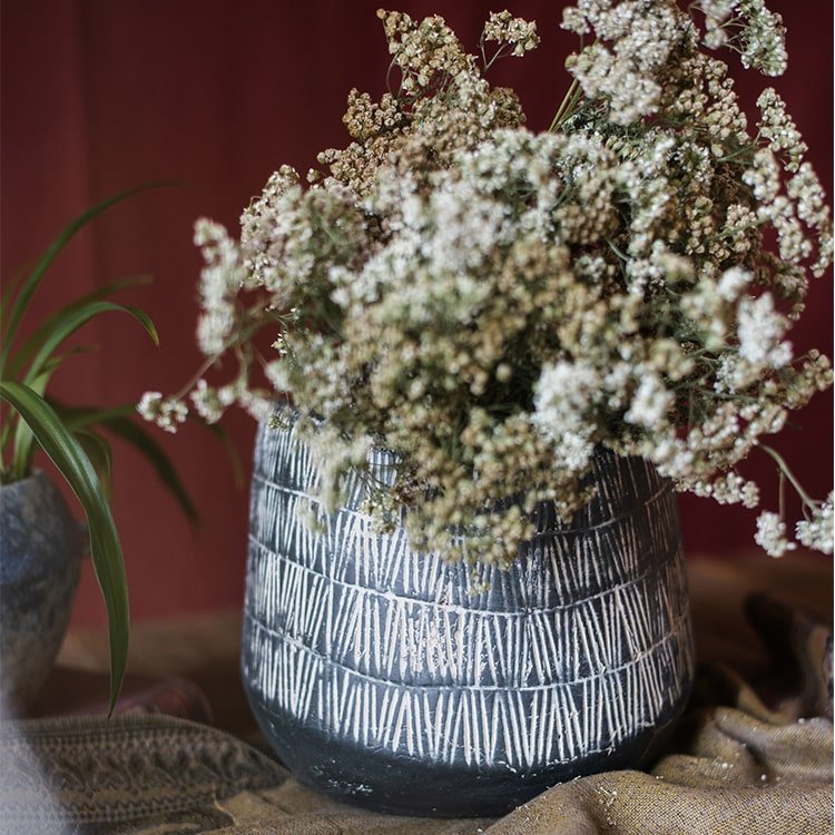 Charcoal Geometric Ceramic Pot — Three Style Options