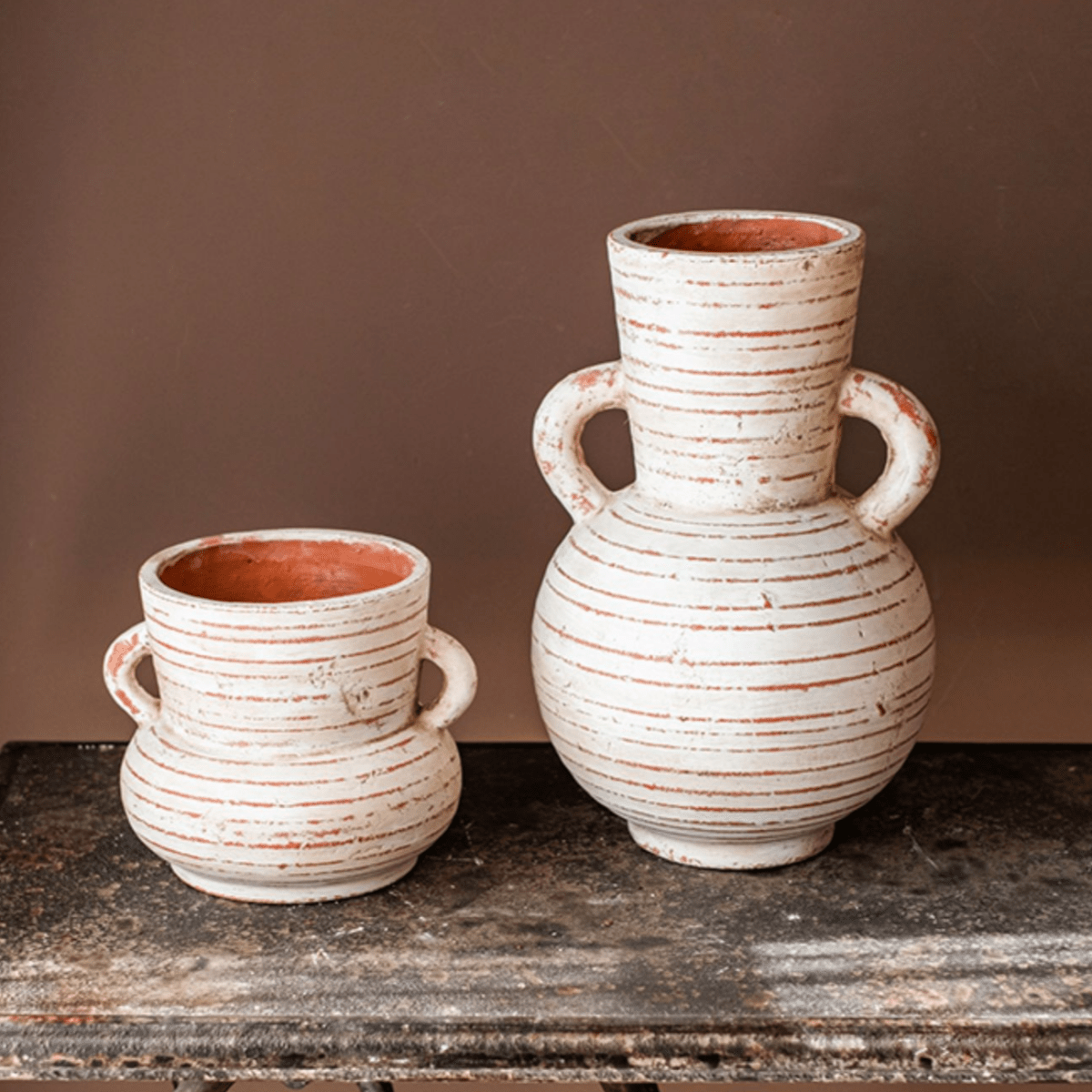 Weathered Terracotta Handled Planter & Vase