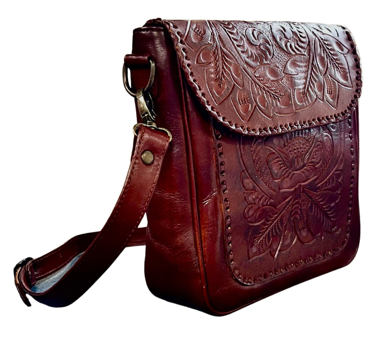 Kimberly Hand-Tooled Leather Messenger Bag