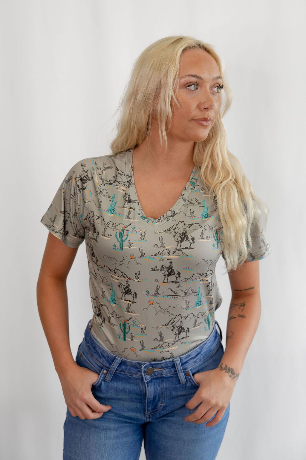 "Blooming Desert" Western Graphic Tee — 95% Polyester Stretch Fit by Rowdy Crowd Clothing