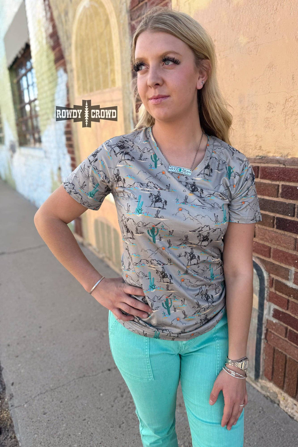 "Blooming Desert" Western Graphic Tee — 95% Polyester Stretch Fit by Rowdy Crowd Clothing
