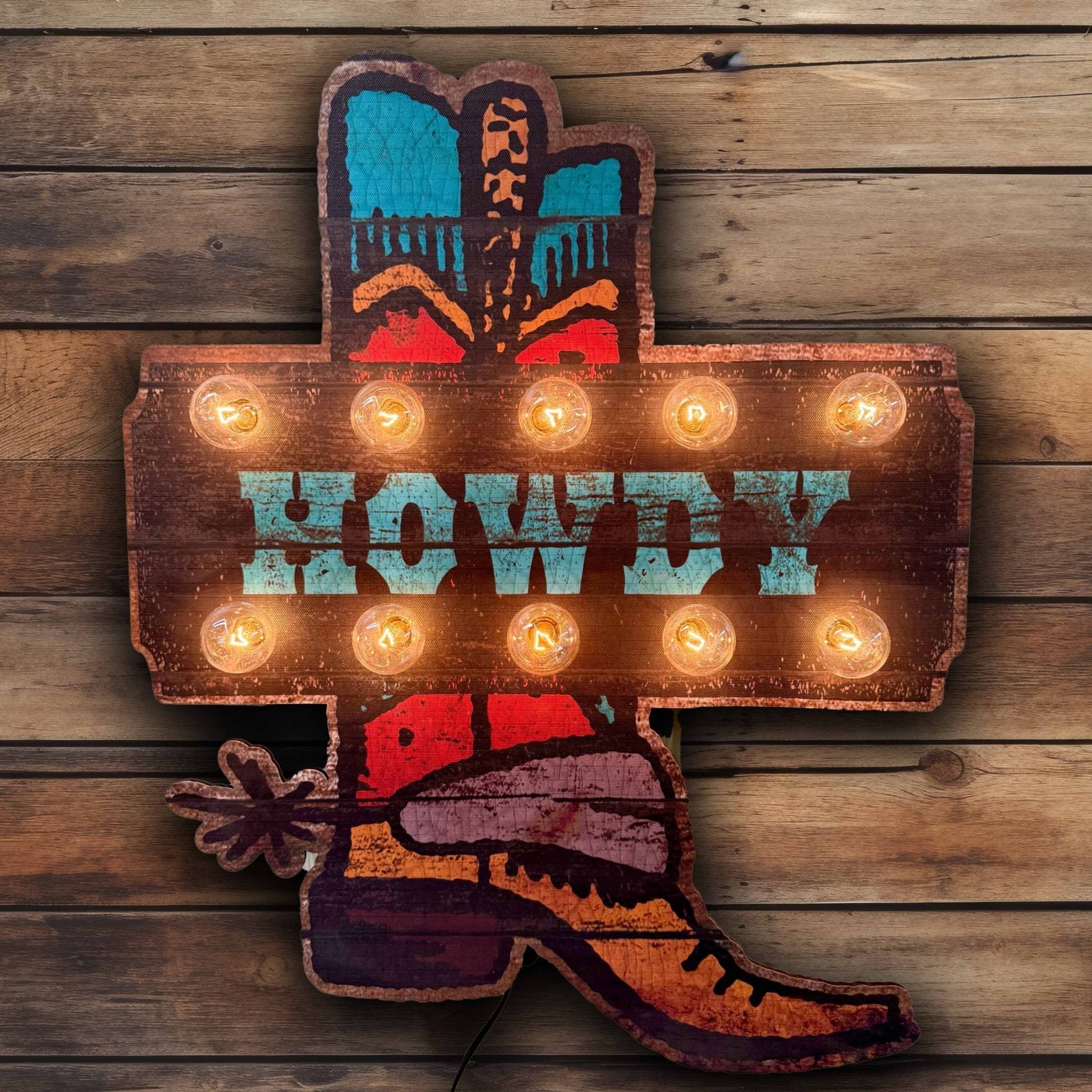 Cowboy Boot Marquee Lighted Artwork — Original Print on Canvas (22.5"×18.25")