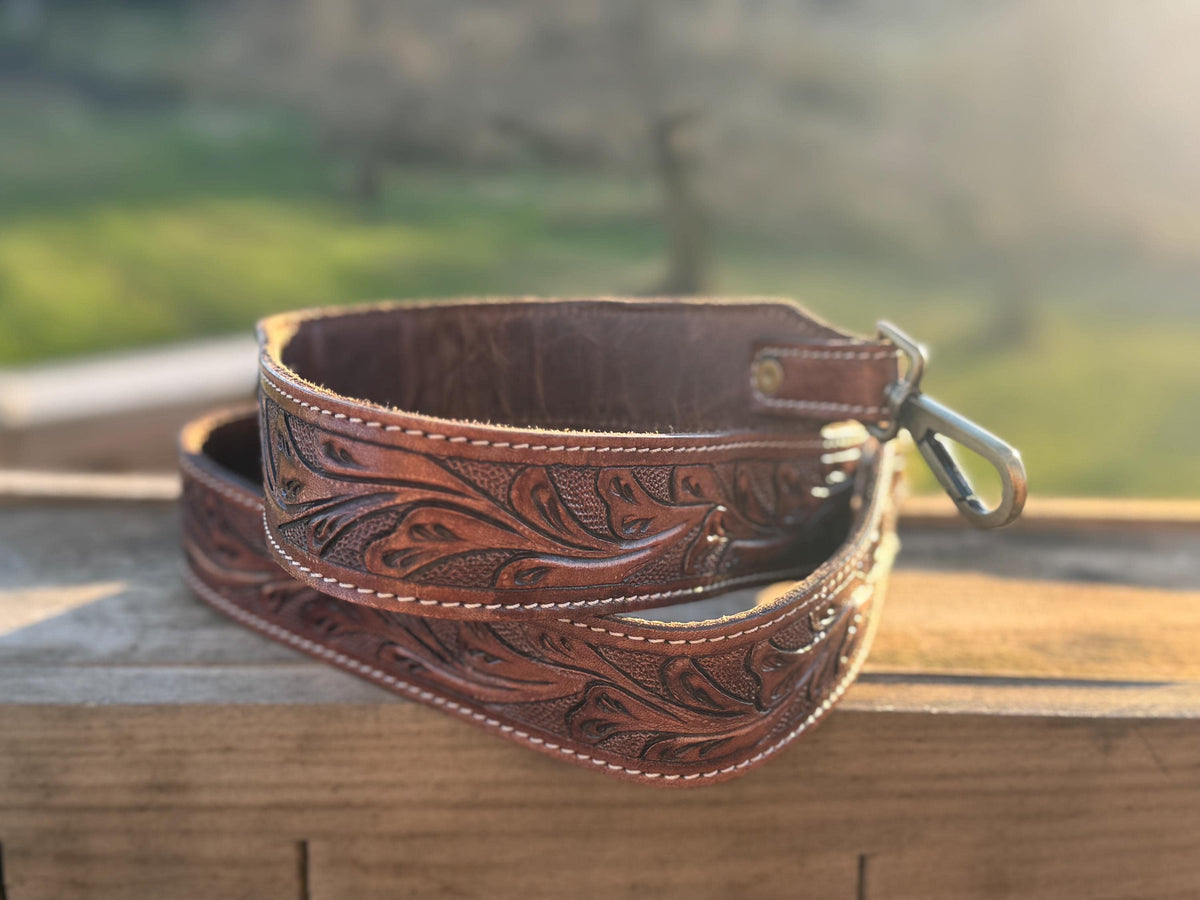 Brown Cowhide Tooled Leather Fringe Purse