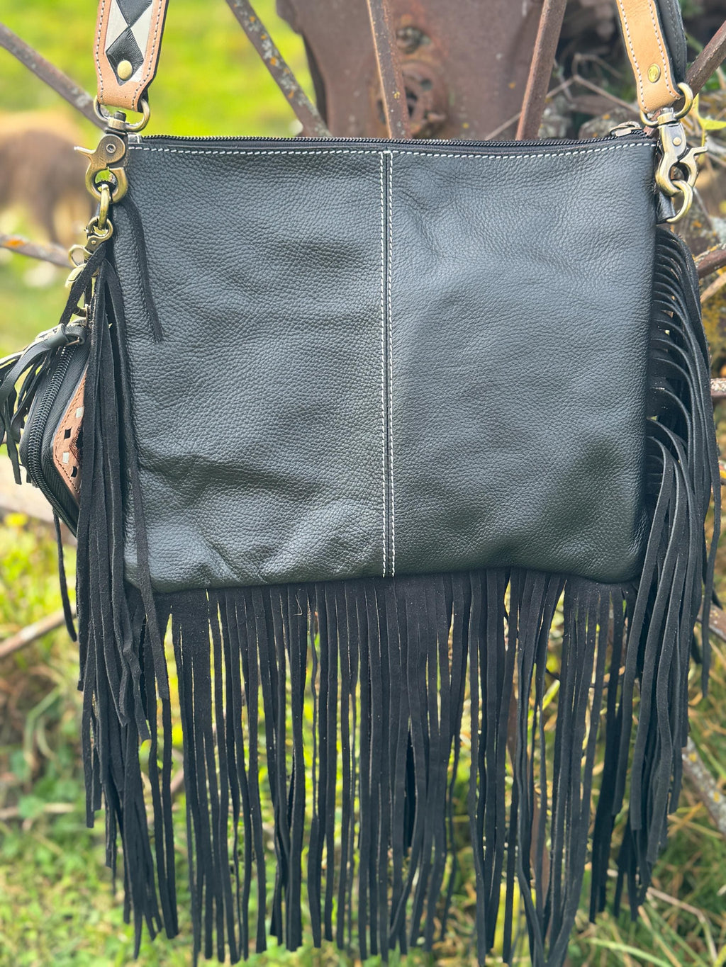 Checkered Black and White Genuine Western Leather Purse and Wallet Set by Double B Wild Rags
