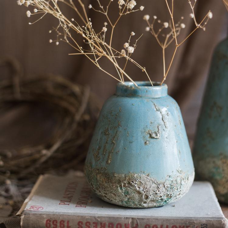 Weathered Turquoise Ceramic Vase
