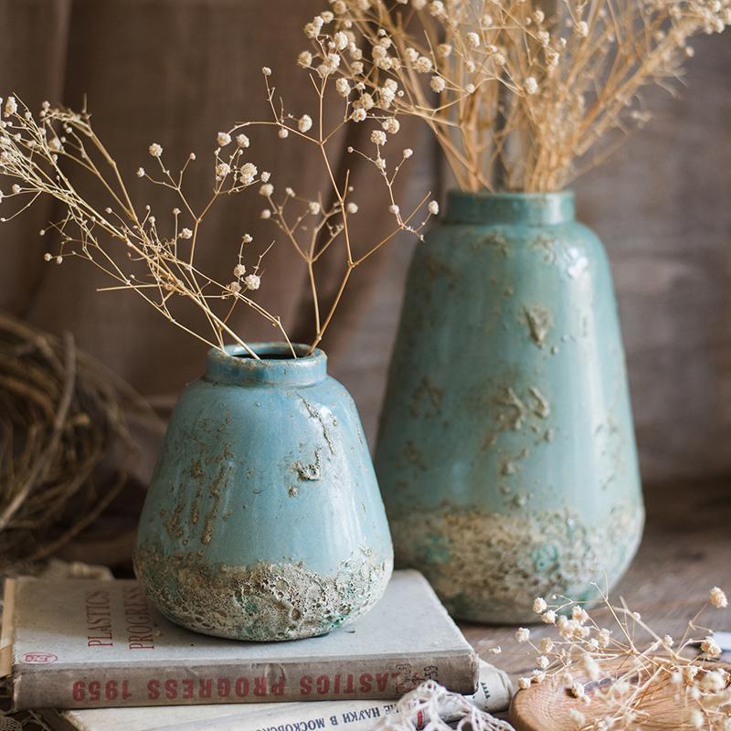 Weathered Turquoise Ceramic Vase