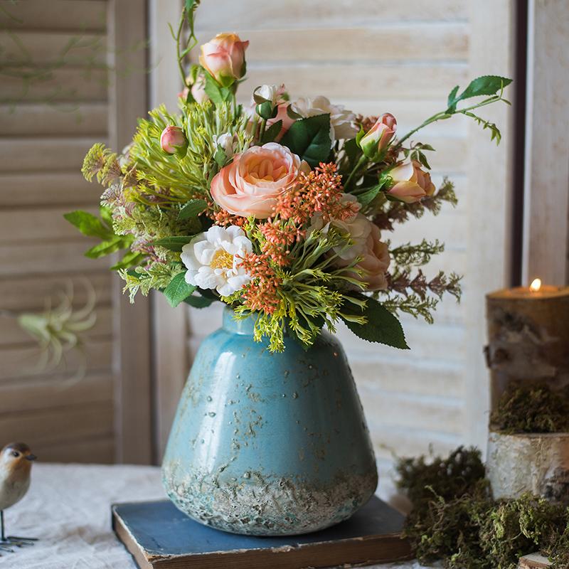 Weathered Turquoise Ceramic Vase