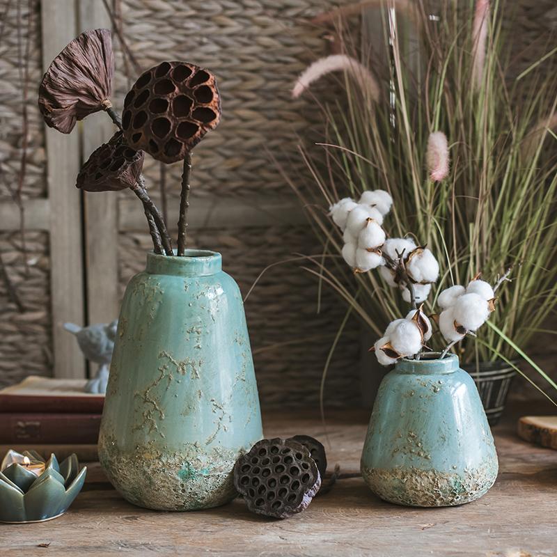 Weathered Turquoise Ceramic Vase