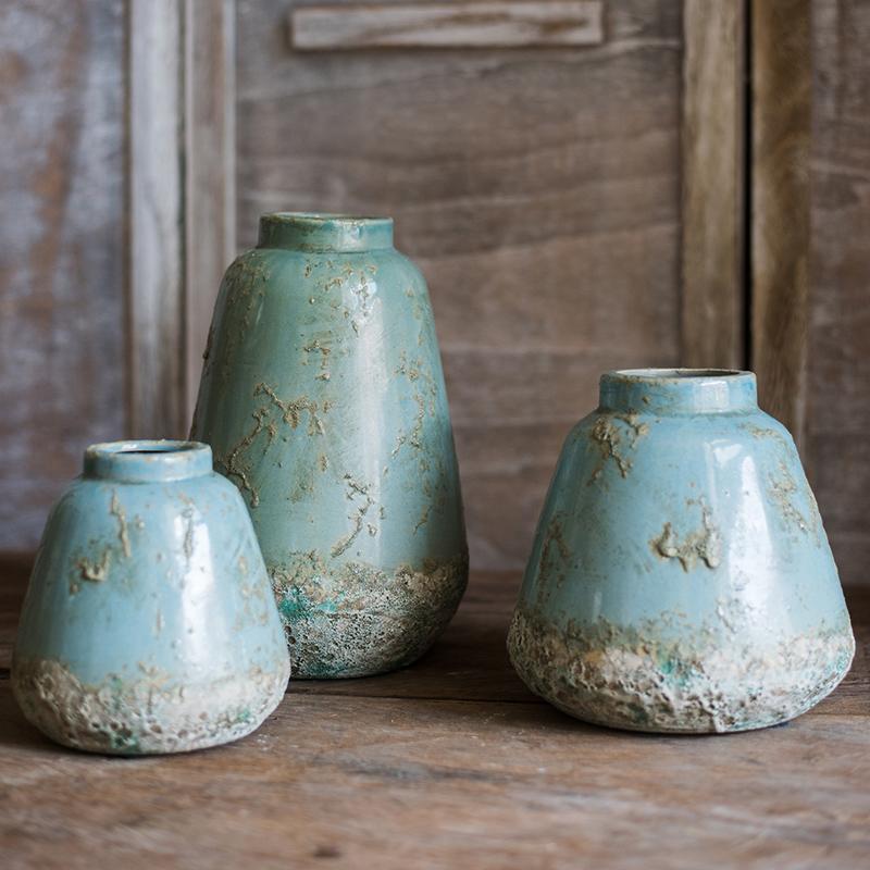 Weathered Turquoise Ceramic Vase