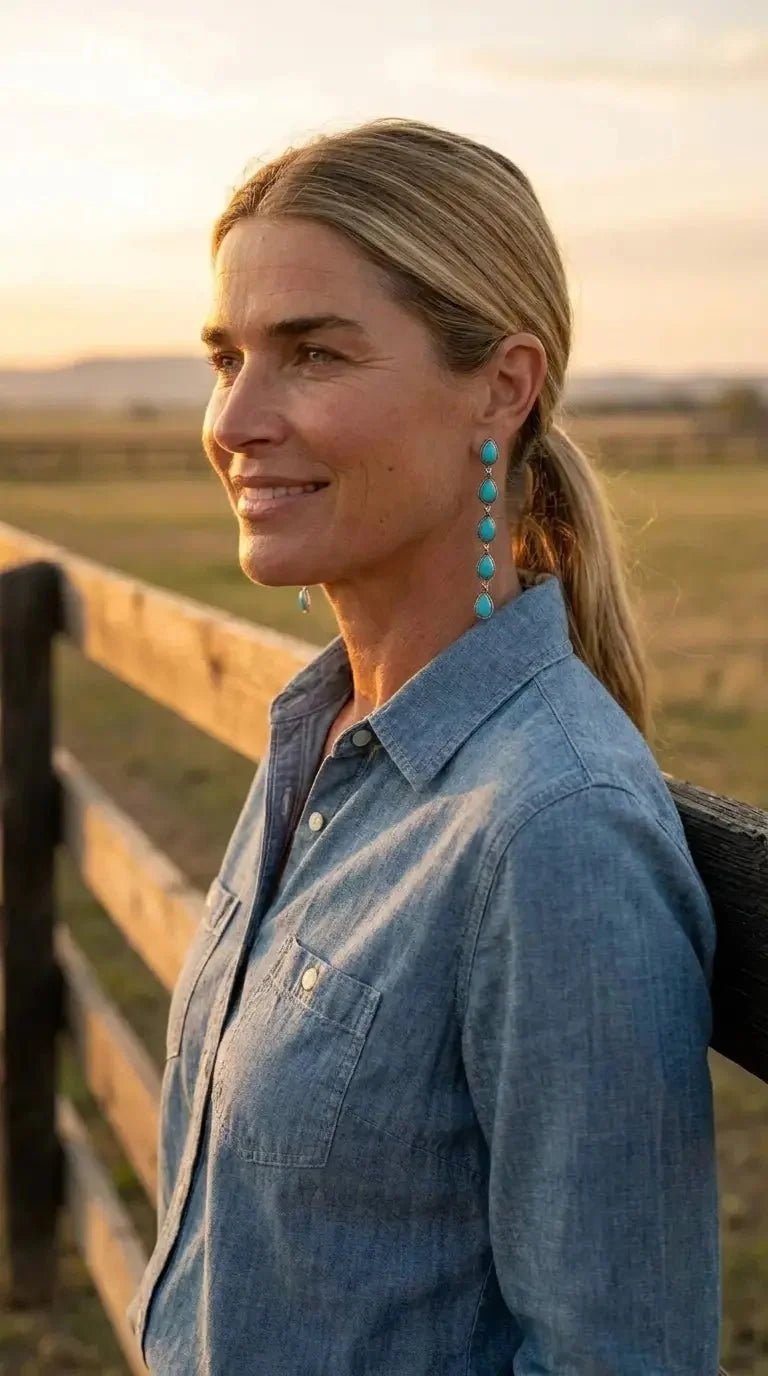 Five-Teardrop Faux Turquoise Dangle Earrings