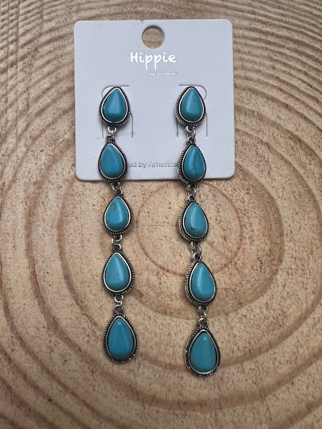 Five-Teardrop Faux Turquoise Dangle Earrings