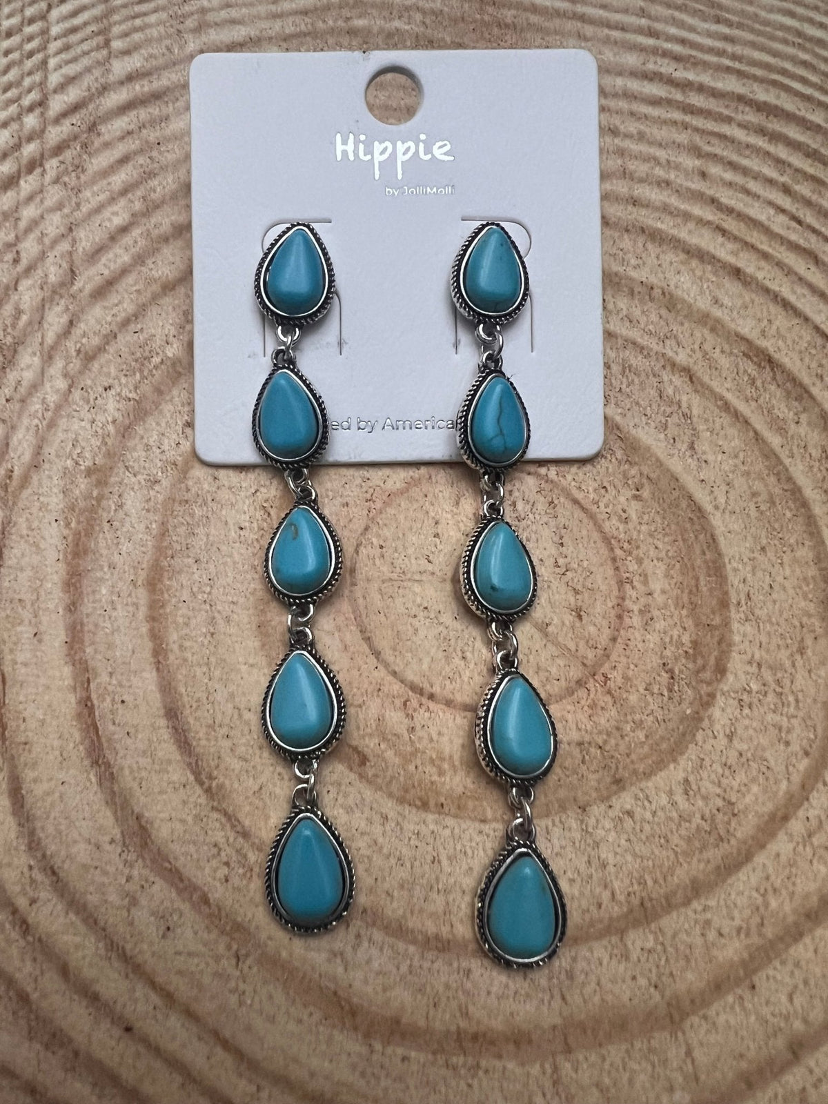 Five-Teardrop Faux Turquoise Dangle Earrings