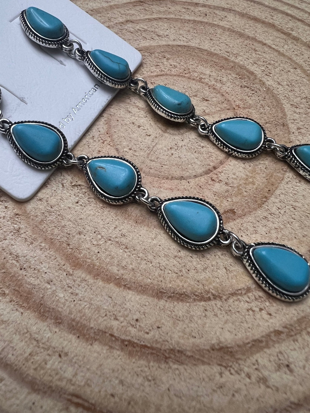 Five-Teardrop Faux Turquoise Dangle Earrings