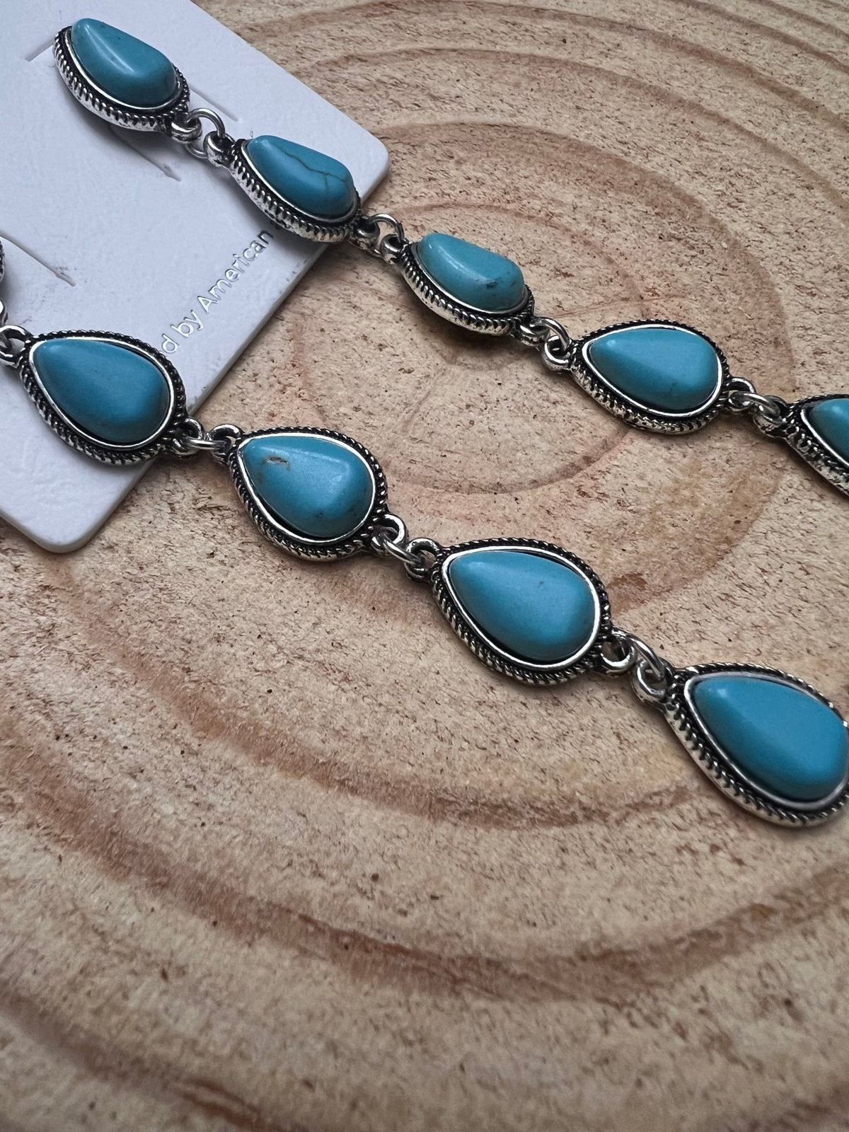 Five-Teardrop Faux Turquoise Dangle Earrings