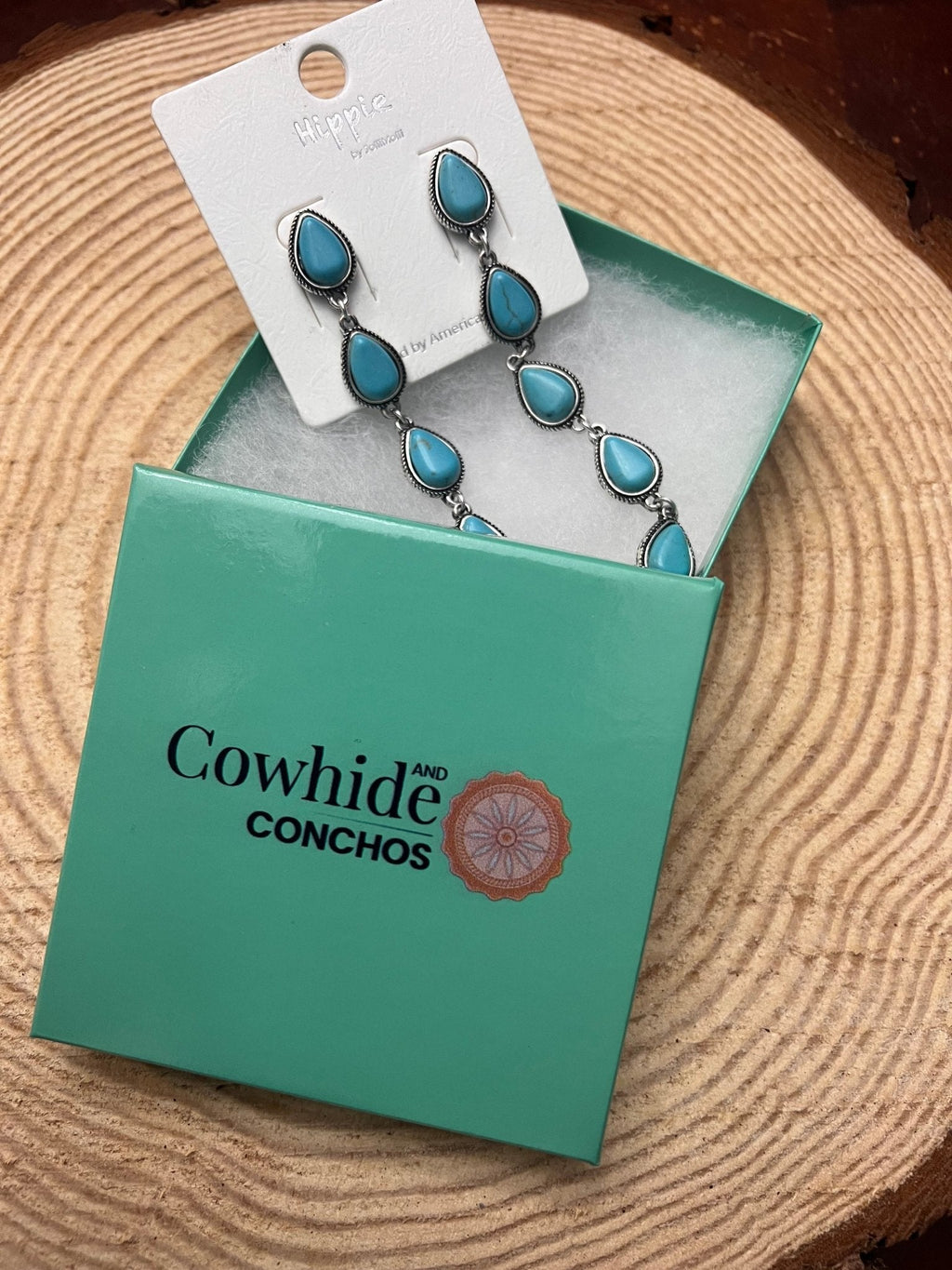 Five-Teardrop Faux Turquoise Dangle Earrings