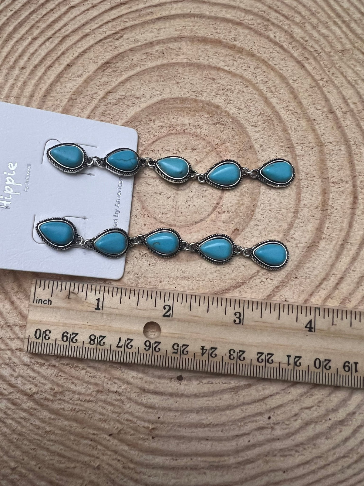 Five-Teardrop Faux Turquoise Dangle Earrings