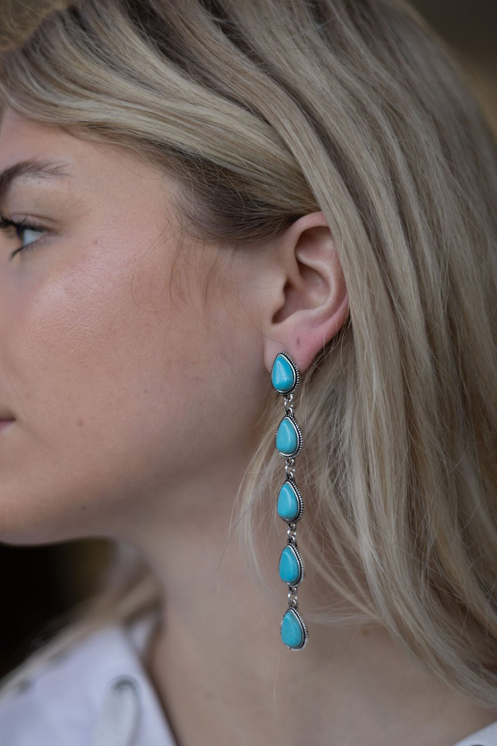 Five-Teardrop Faux Turquoise Dangle Earrings